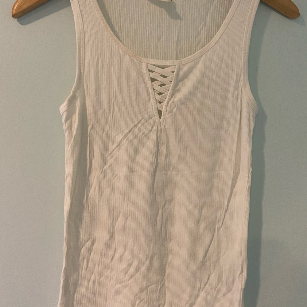 White Summer Tank with Criss-Crosses